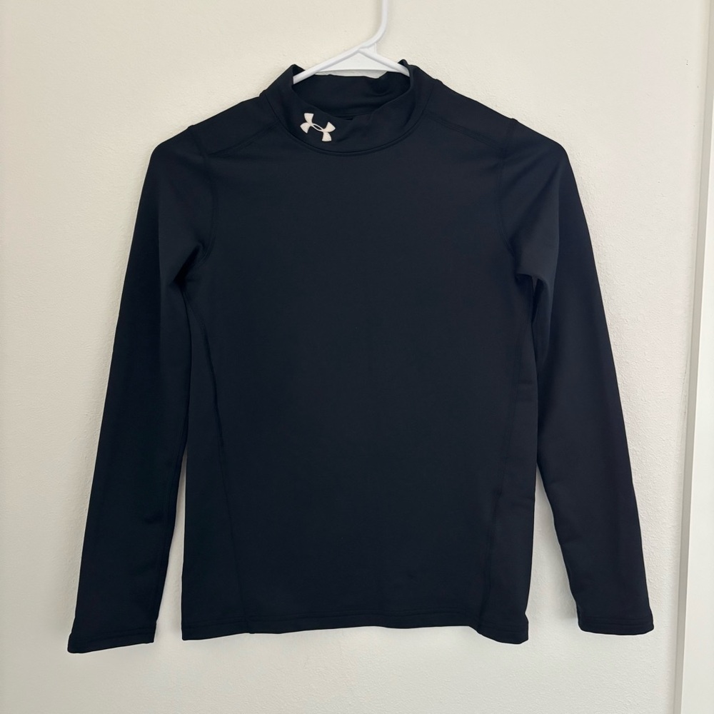 Under Armour Boys Black Fitted Mock Neck Coldgear Youth Large Long Sleeve